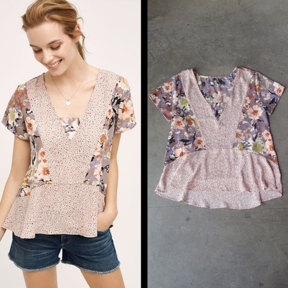 Anthropologie Tops - En Elle Verina Peplum Top pink purple extra small